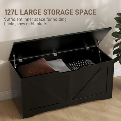 39.4 Inches Storage Chest, Wooden Box with Safety Hinges, Wood Grain, Black Storage Cabinets at Gallery Canada