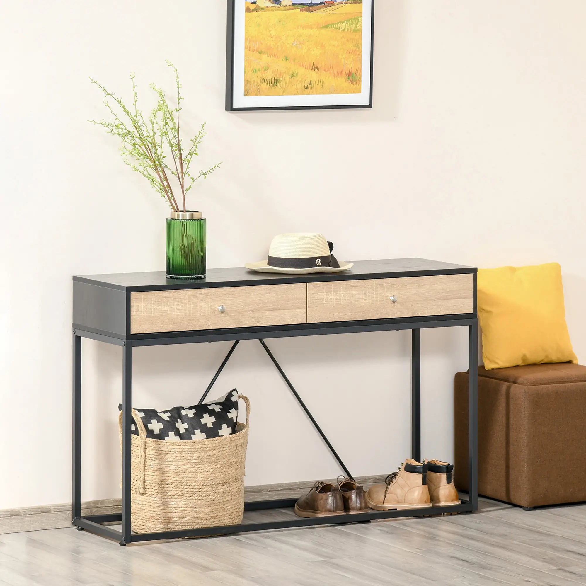 Console Table with 2 Drawers, Steel Frame, Black Console Tables at Gallery Canada