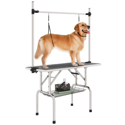 Adjustable Dog Grooming Table, 2 Safety Slings, Storage Basket, Grey Dog Grooming Tables at Gallery Canada