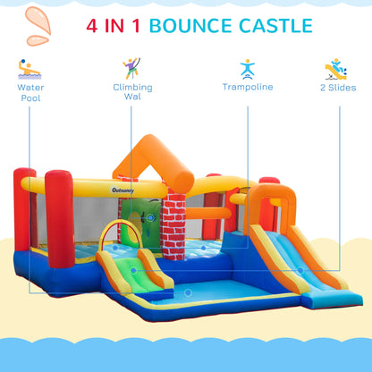 4 in 1 Kids Bounce House Castle-themed Extra Large Double Slides &; Trampoline Design Inflatable Pool Climbing Wall with Carrybag Air Blower - Gallery Canada