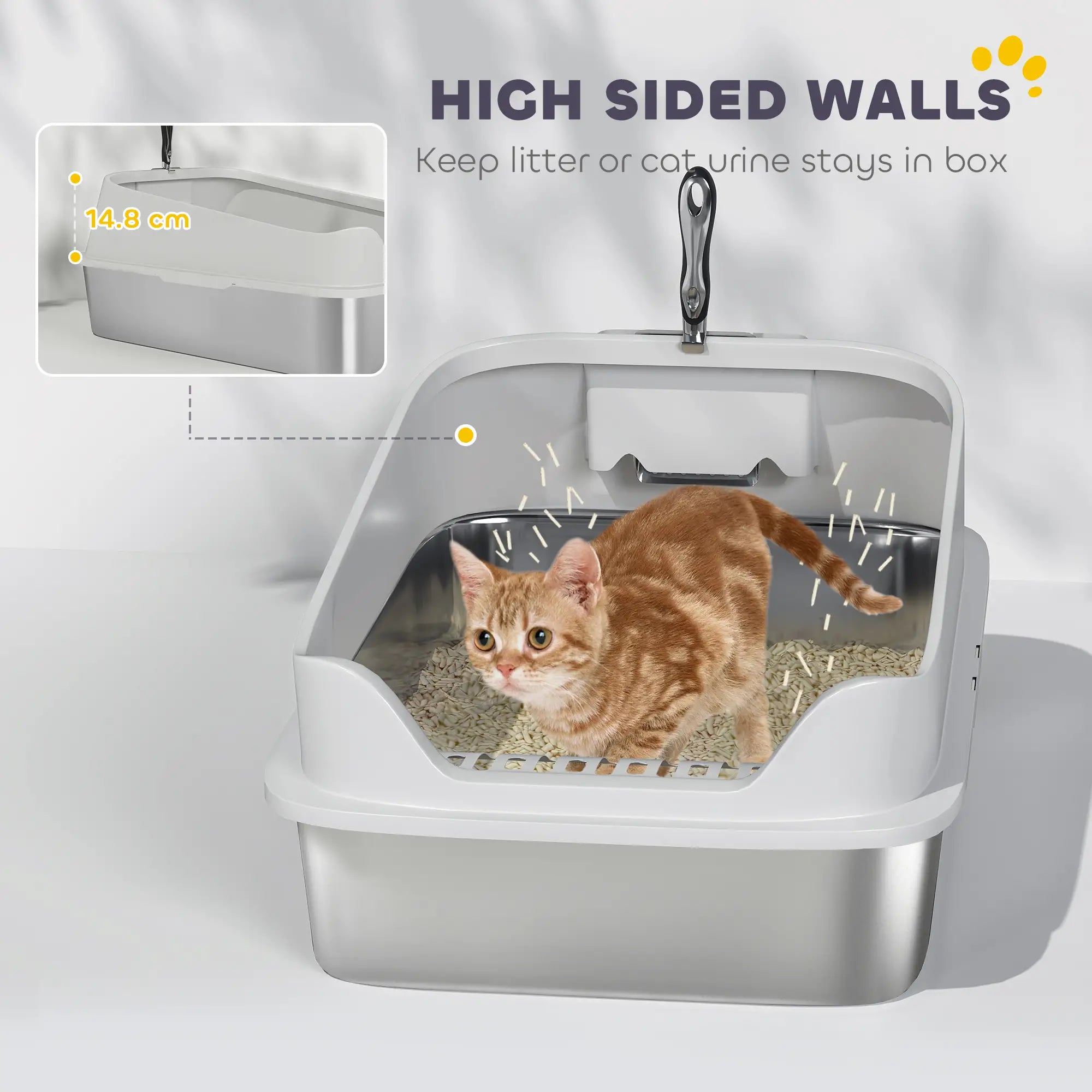 Stainless Steel Cat Litter Box, Metal Scoop, Anti Leakage, 24