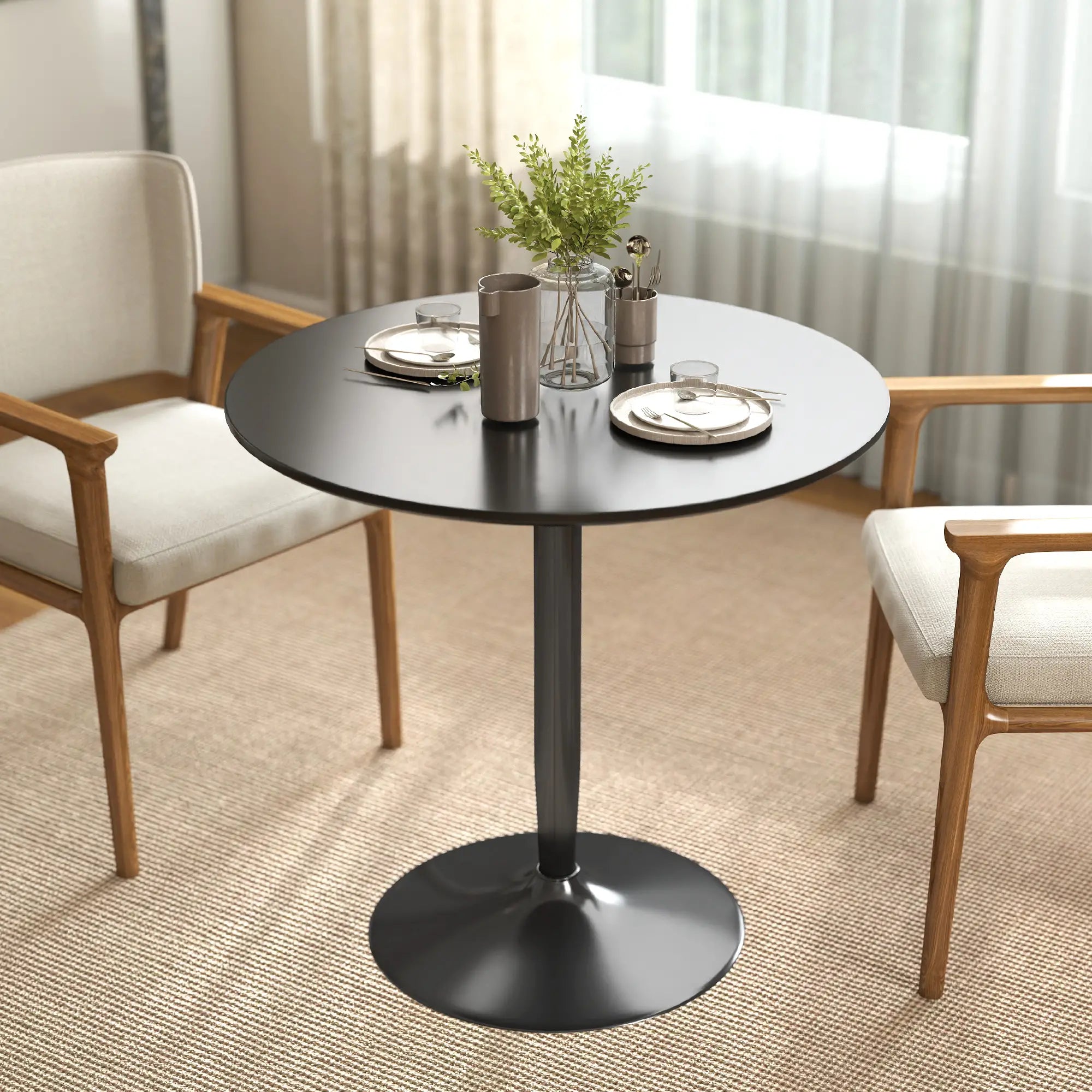 Modern Kitchen Table For 2, Round Dining Table With Steel Base, Black Dining Tables at Gallery Canada