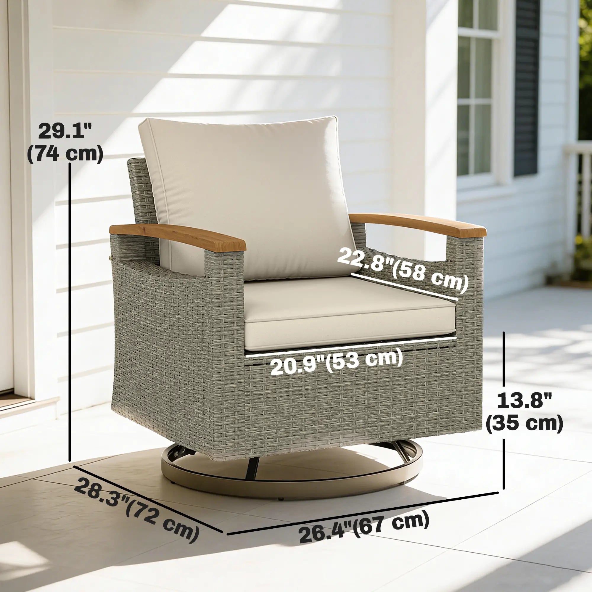 Patio Swivel Chairs Set Of 2, PE Rattan Wicker Chair, Cream White Patio Chairs at Gallery Canada