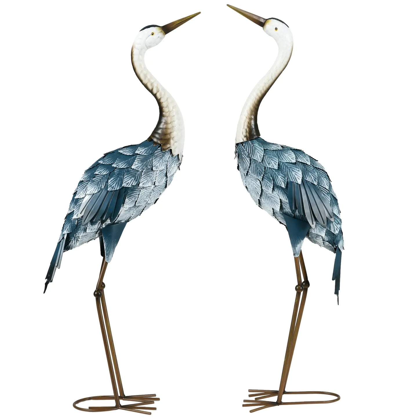 Set of 2 Crane Garden Sculptures, 28.5"-29.1", Blue Garden Decor at Gallery Canada