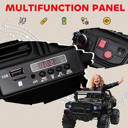 12V Ride On Police Car, 2 Seater, For Kids 3-8 Years, Remote Control, LED Lights, MP3, Black Electric Toy Cars at Gallery Canada
