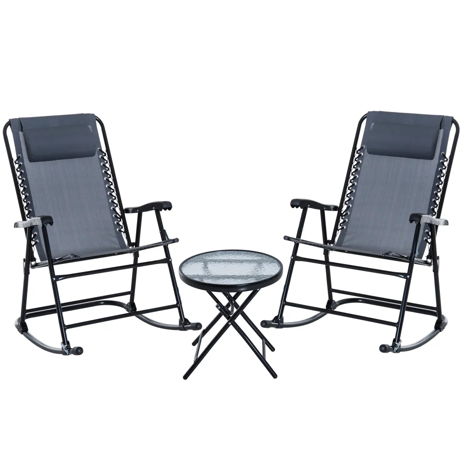 3pc Patio Rocking Chair Set, Folding Outdoor Chairs, Table, Grey Outdoor Rocking Chairs at Gallery Canada