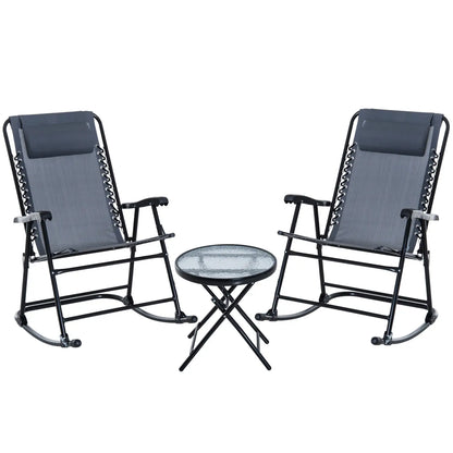 3pc Patio Rocking Chair Set, Folding Outdoor Chairs, Table, Grey Outdoor Rocking Chairs at Gallery Canada