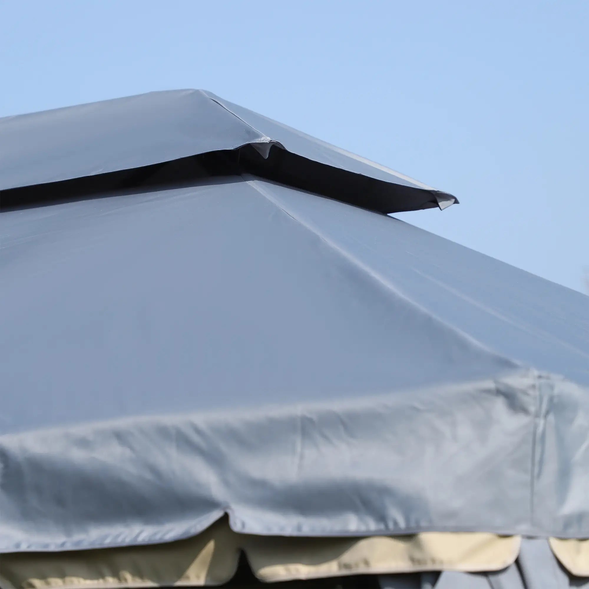13' x 10' Patio Gazebo, 2-Tier Polyester Roof, Vented Mesh Sidewall, Aluminum Frame, Grey Gazebos at Gallery Canada