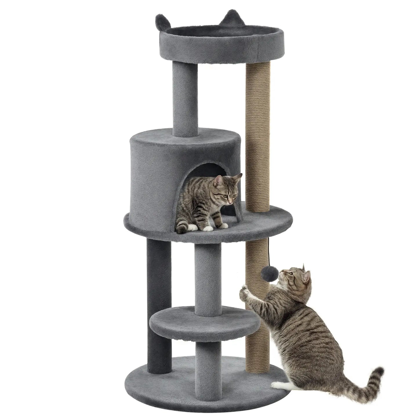 41" Cat Tree Tower with Condo, Scratching Posts, Hanging Ball, Grey Cat Towers at Gallery Canada