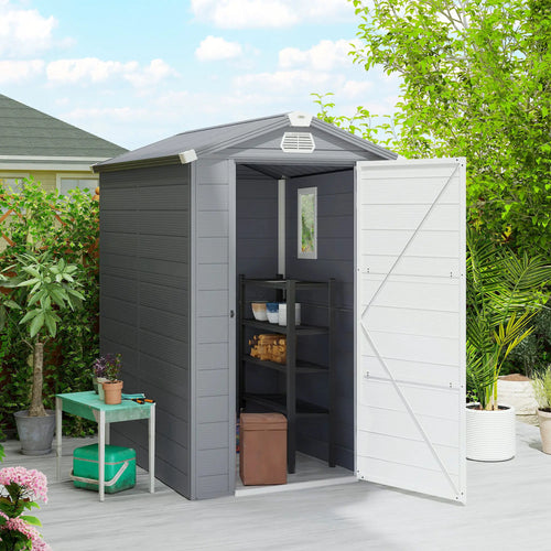 4.5' x 6' Plastic Garden Storage Shed, Latch Door, Vents, Dark Grey