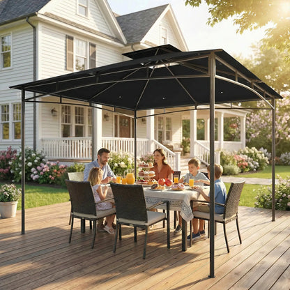 10' x 10' Gazebo, Soft Top, 2-Tier Roof, Metal Frame, Black Gazebos at Gallery Canada