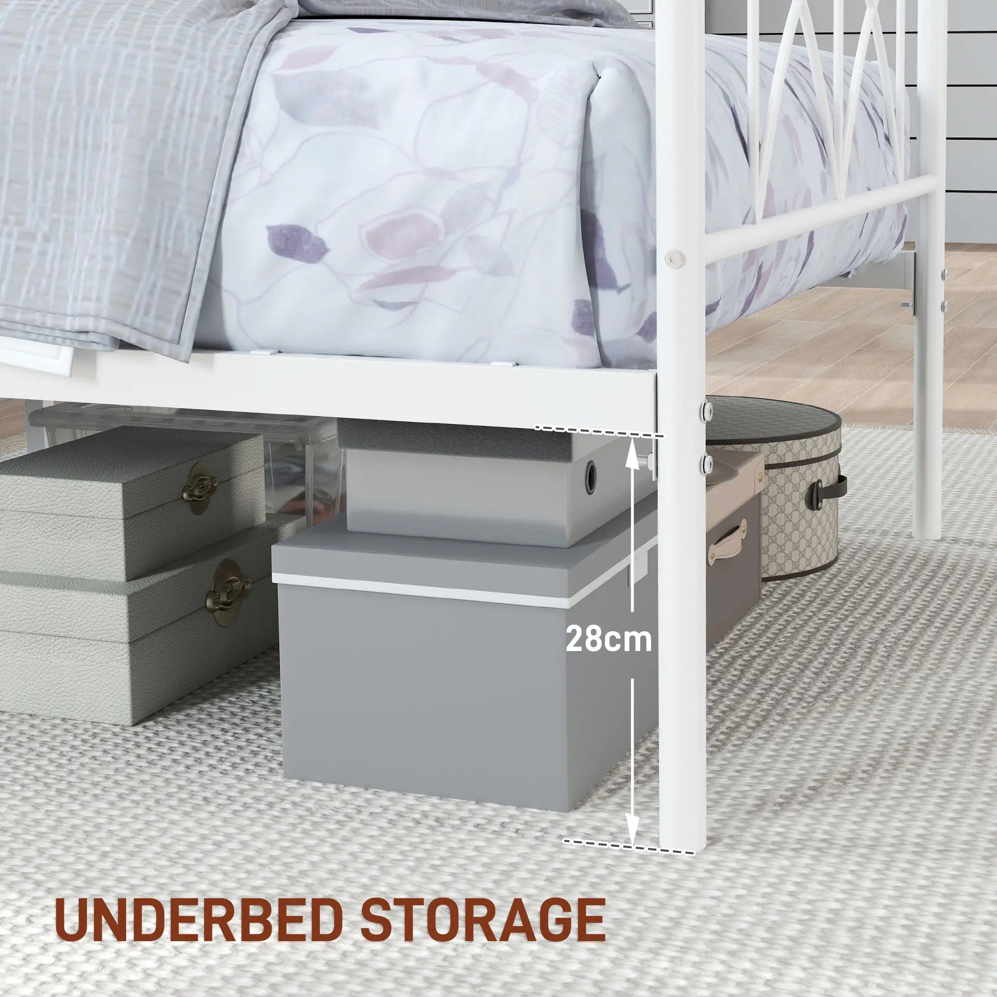 Metal Twin Bed Frame, Headboard, Steel Slat Support, Underbed Storage Bed Frames at Gallery Canada