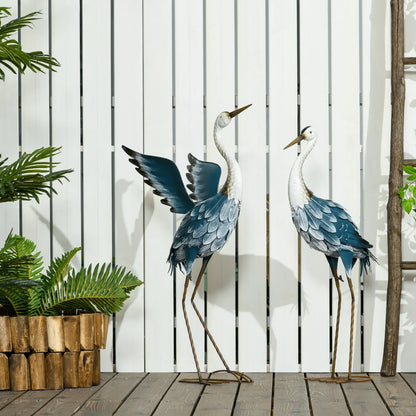 Set of 2 Garden Sculptures, Heron Statues, 29" & 27.5", Blue Garden Decor at Gallery Canada