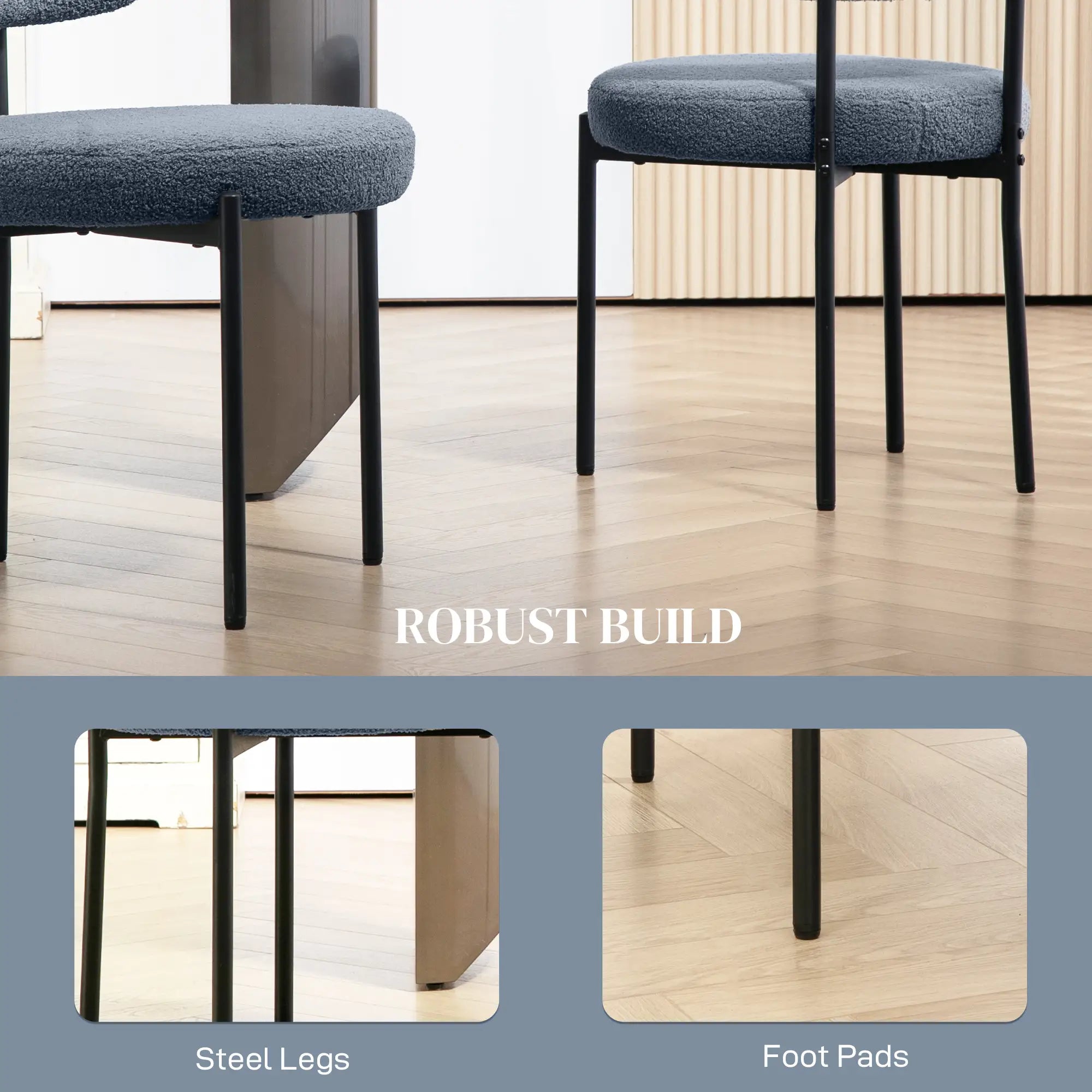 4 Pc Kitchen Chairs, Modern Dining, Berber Fleece Upholstery, Steel Legs, Grey Dining Chairs at Gallery Canada