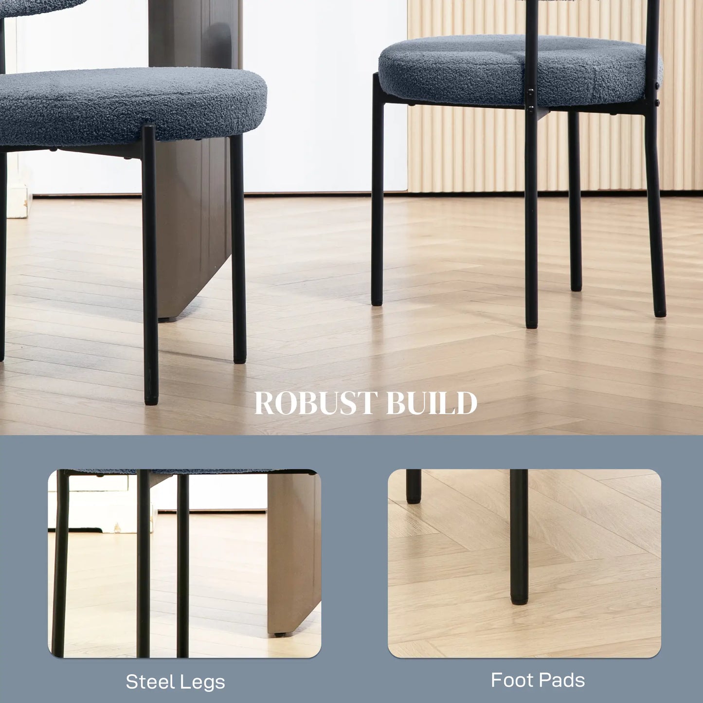 4 Pc Kitchen Chairs, Modern Dining, Berber Fleece Upholstery, Steel Legs, Grey Dining Chairs at Gallery Canada