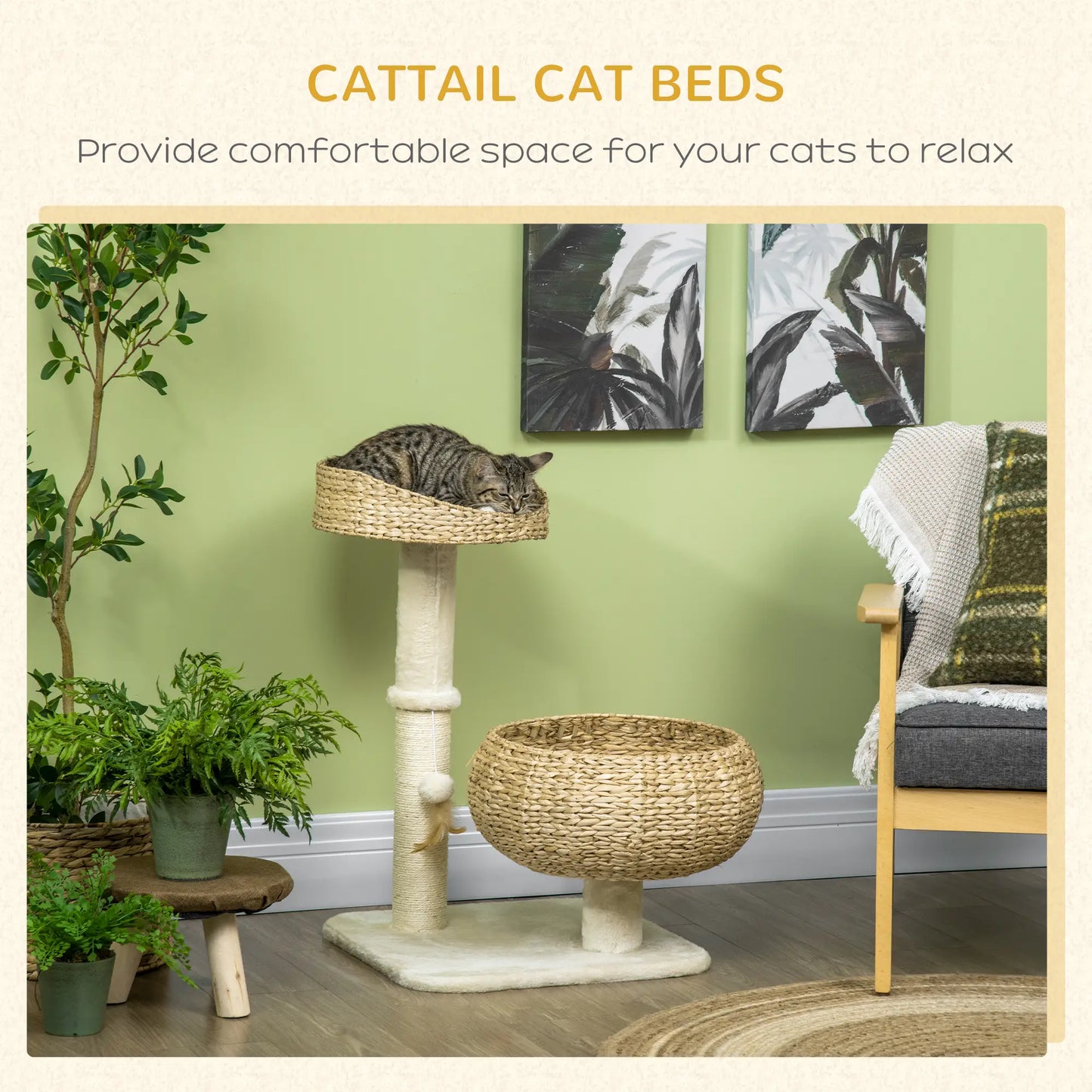 28" Cat Tree, Scratching Post, Double Beds, Beige Cat Towers at Gallery Canada