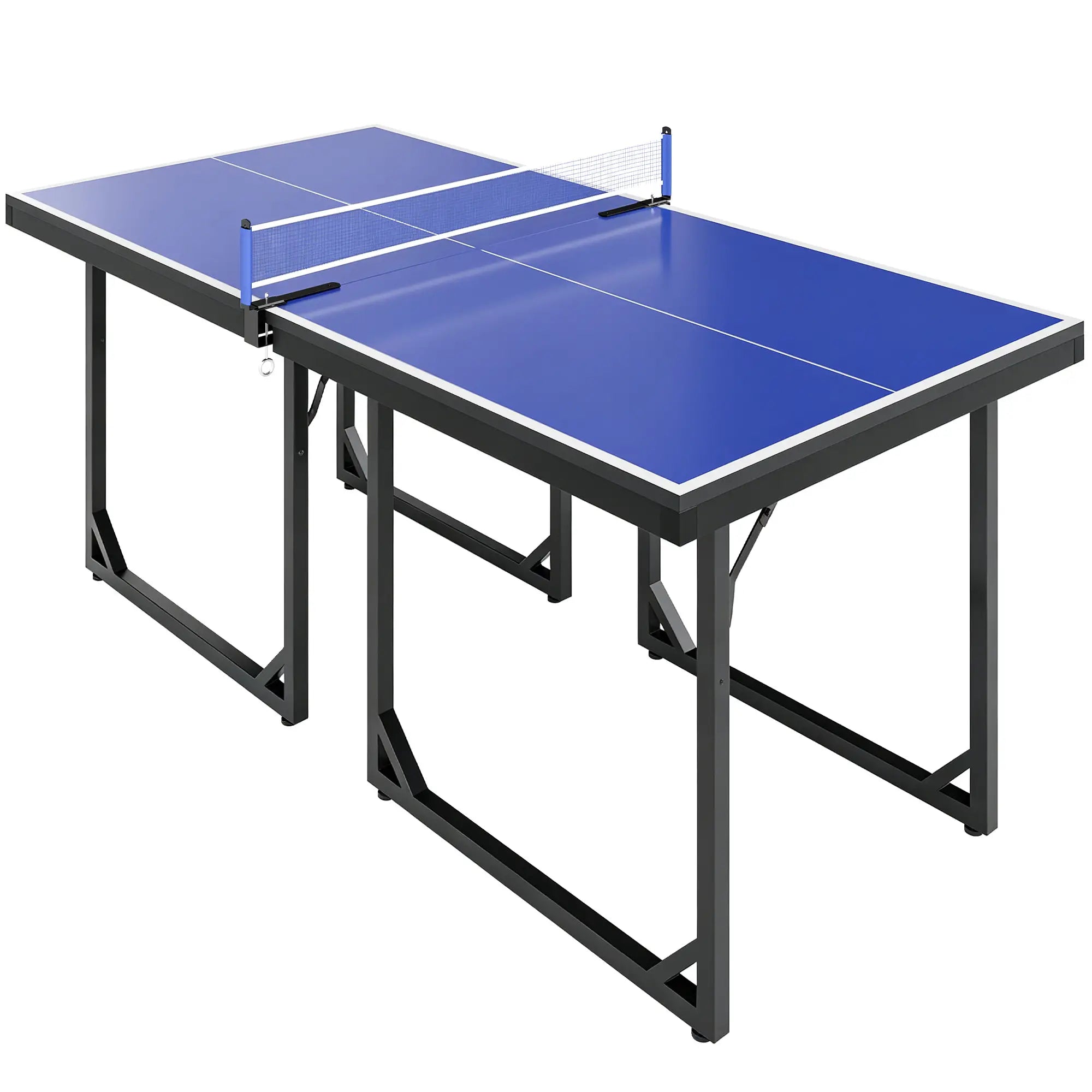 6x3ft Midsize Ping Pong Table, Folding, Blue Game Tables Blue Surface, Black Frame at Gallery Canada