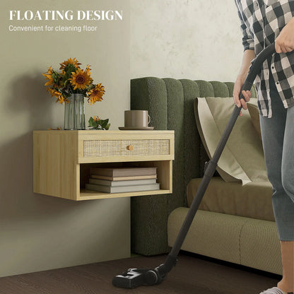 Floating Nightstand Set of 2, Wall Mounted Bedside Table with Drawer, Natural Wood Bedside Tables at Gallery Canada
