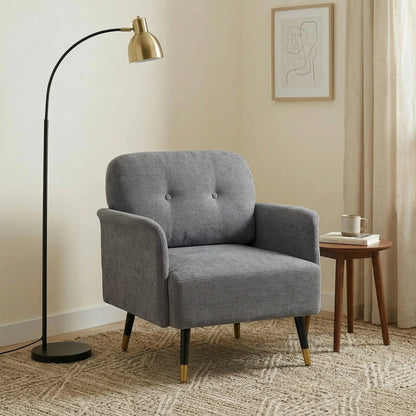 Modern Tufted Accent Chair, Metal Legs, Upholstered Reading Armchair, Grey Accent Chairs at Gallery Canada