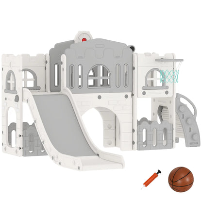 7-In-1 Toddler Slide With Basketball Hoop, Climber, Tunnel, Grey Gym Sets & Swings Grey and White at Gallery Canada