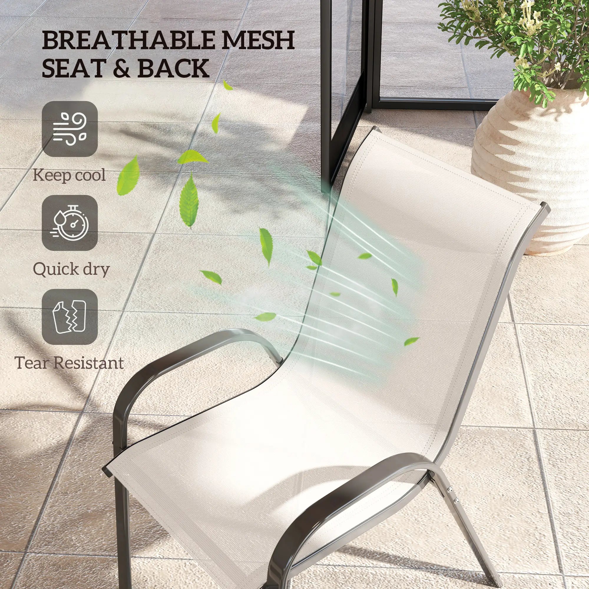Set of 2 Outdoor Dining Chairs, Stackable, High Back, Light Grey Patio Chairs at Gallery Canada