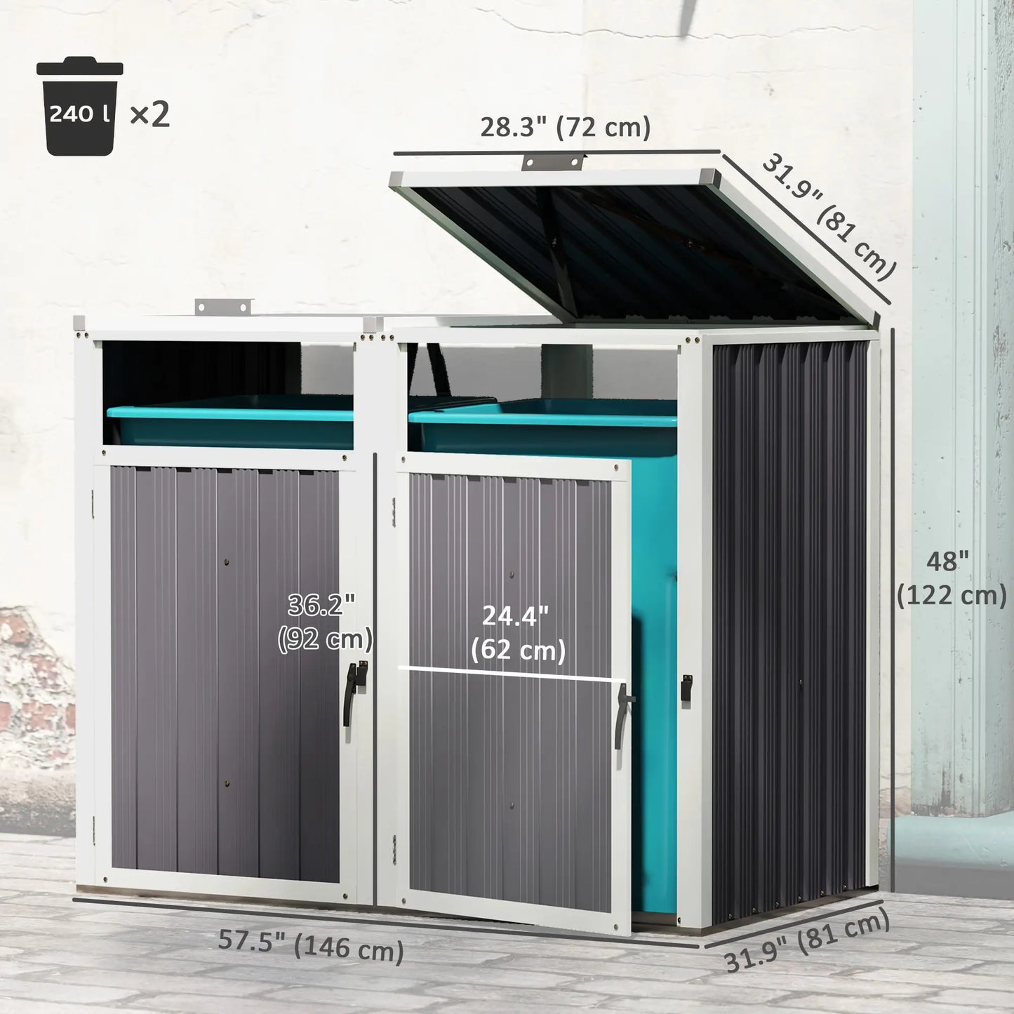 Double Garbage Bin Shed, Lockable Outdoor Storage, Dark Grey Sheds at Gallery Canada