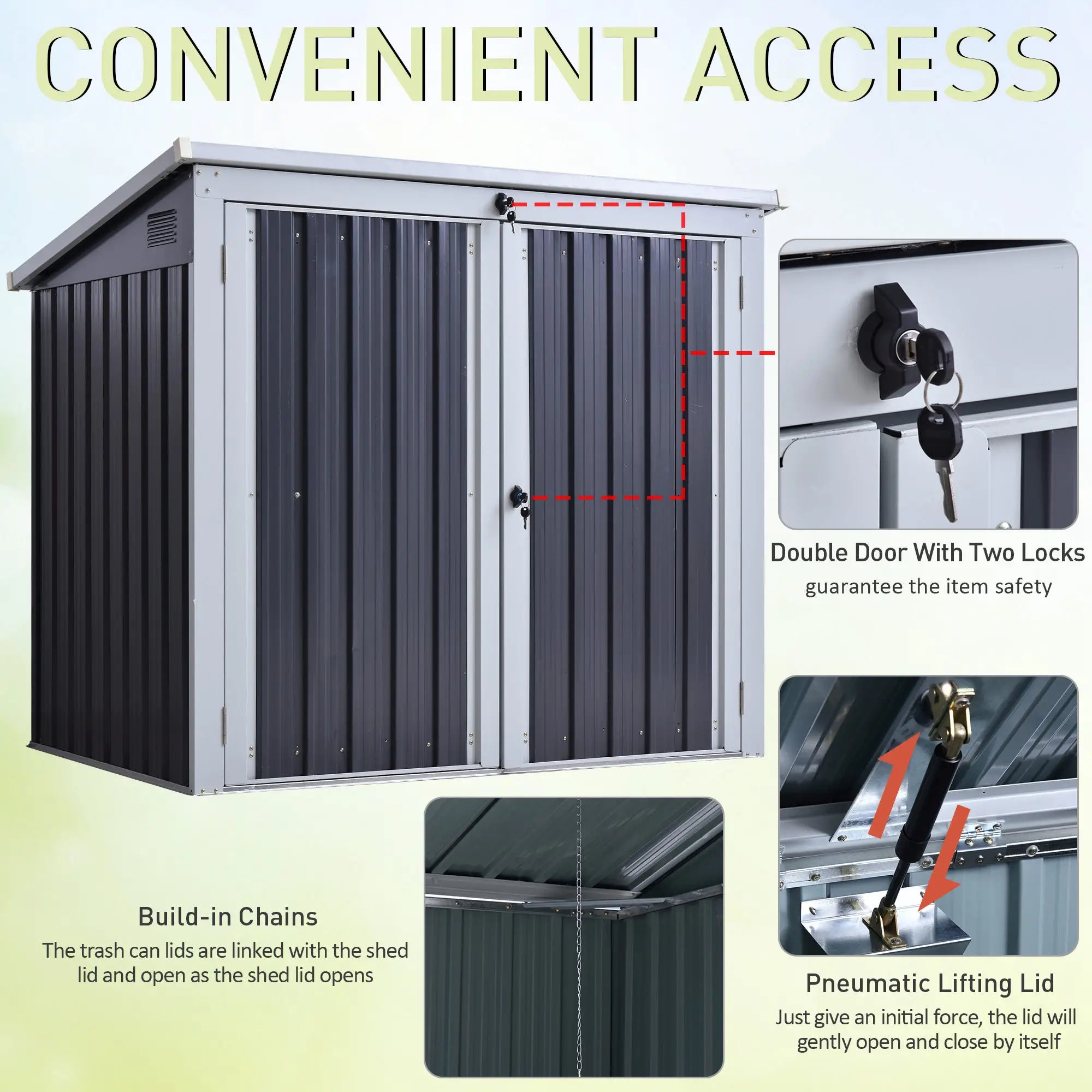 5ft x 3ft Outdoor Garbage Bin Storage Shed, Lockable Doors, Black Sheds at Gallery Canada