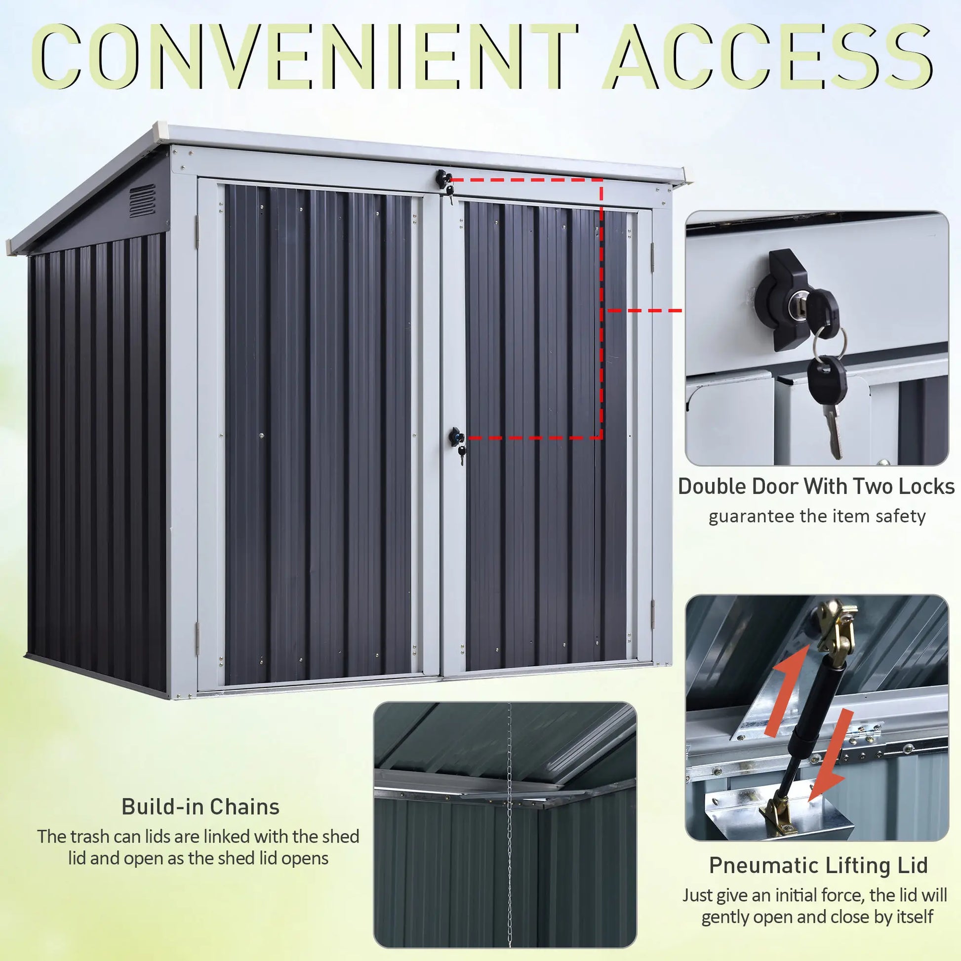 5ft x 3ft Outdoor Garbage Bin Storage Shed, Lockable Doors, Black Sheds at Gallery Canada