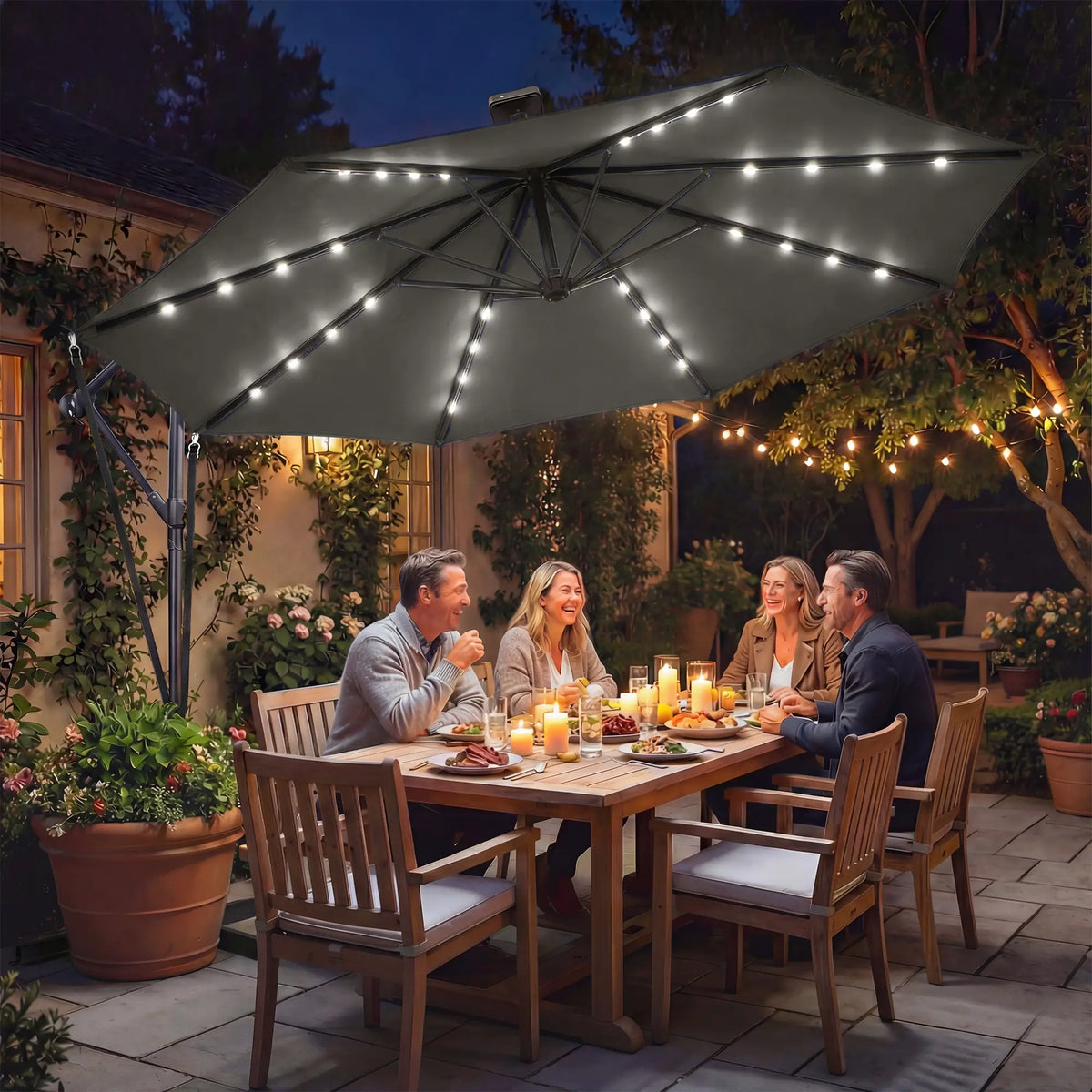 11.3 ft Cantilever Patio Umbrella, With Light And Cover, Dark Grey Offset Cantilever Umbrellas at Gallery Canada