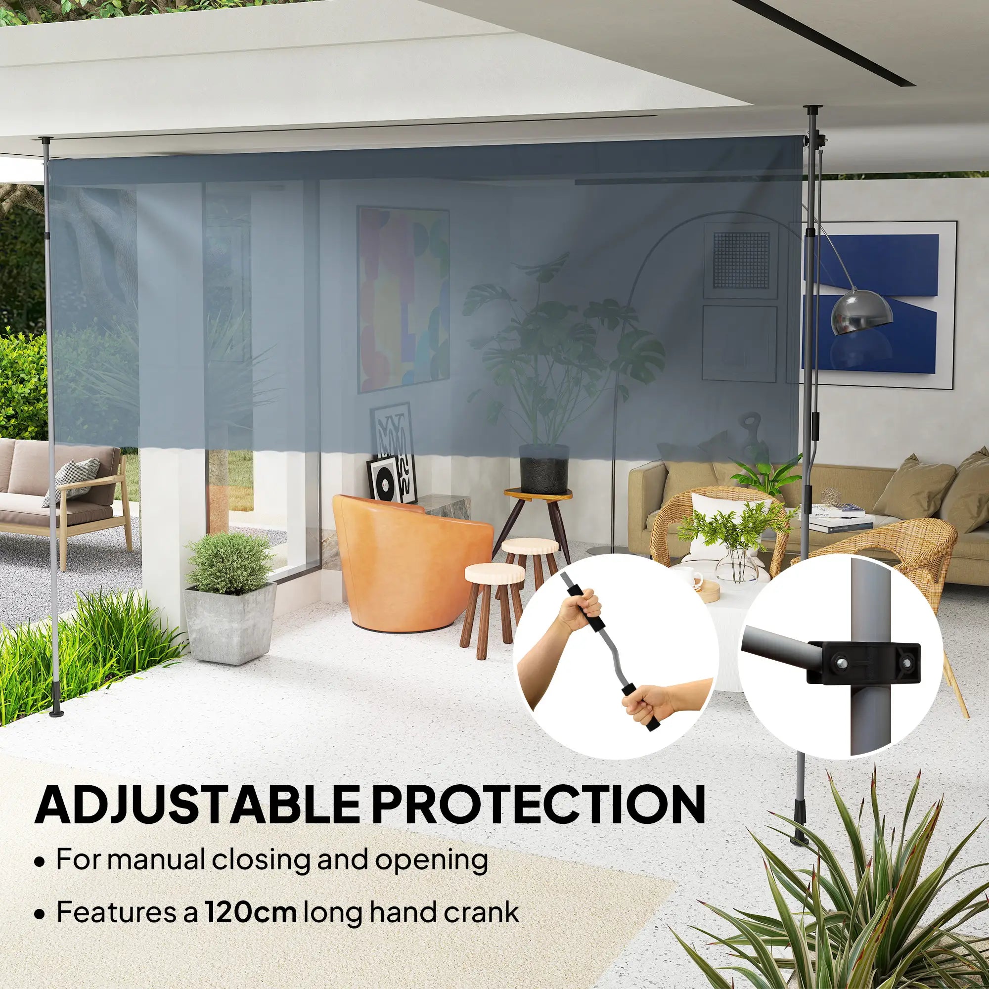 11.5' x 10' Manual Retractable Patio Awning, UPF30+ Water-Resistant, Dark Grey Patio Awnings at Gallery Canada