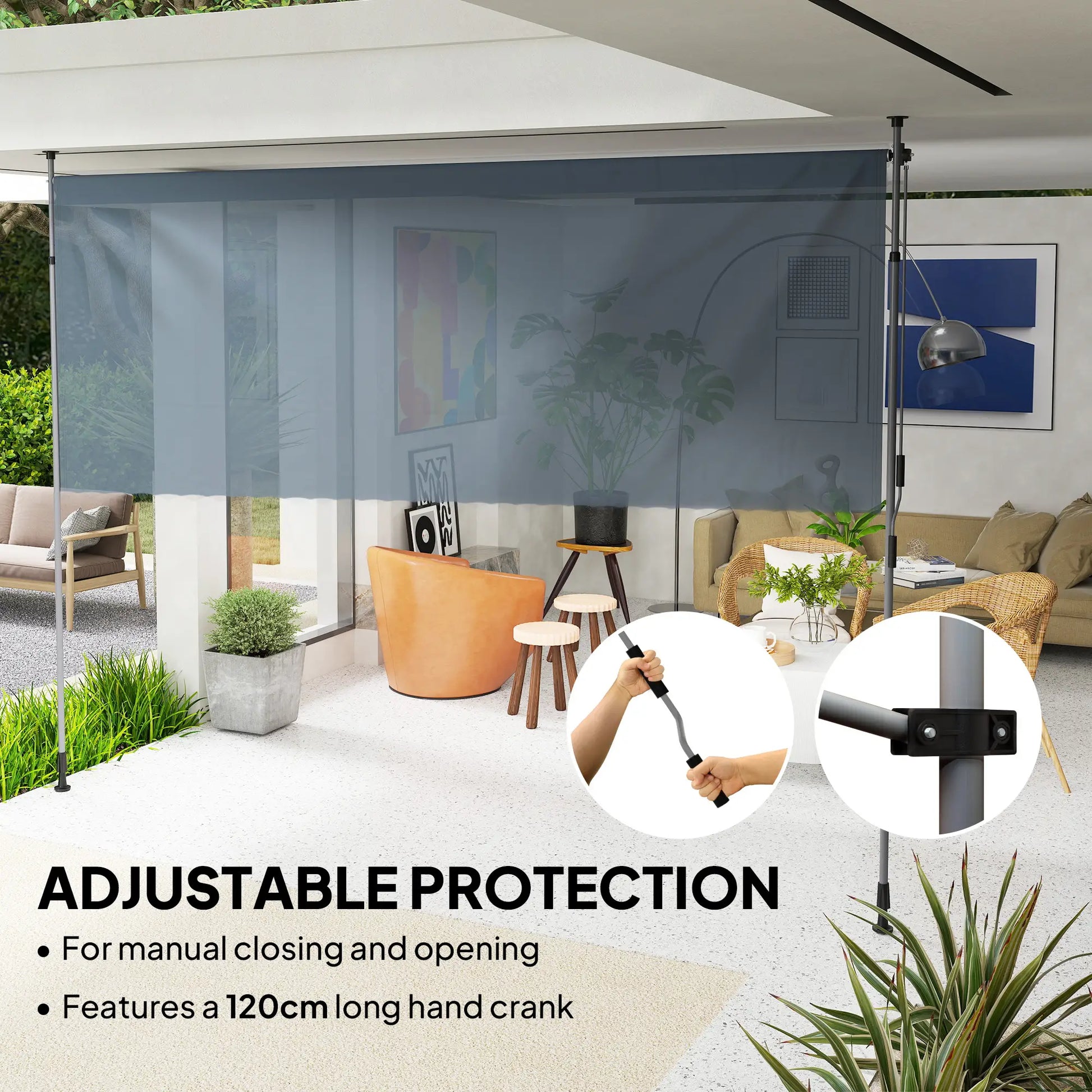 11.5' x 10' Manual Retractable Patio Awning, UPF30+ Water-Resistant, Dark Grey Patio Awnings at Gallery Canada