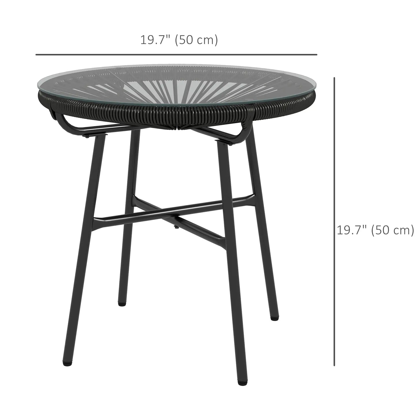 Round Rattan Side Table, Outdoor, PE Rattan, Tempered Glass Top, Black Patio Side Tables at Gallery Canada