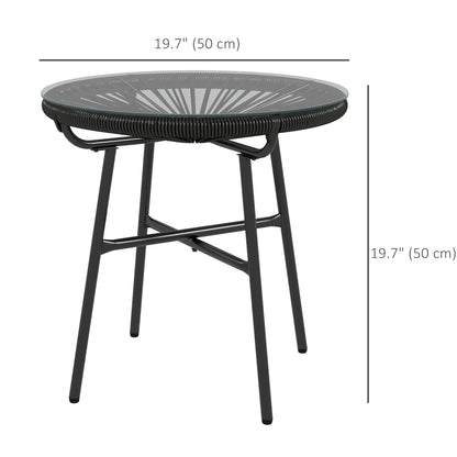 Round Rattan Side Table, Outdoor, PE Rattan, Tempered Glass Top, Black Patio Side Tables at Gallery Canada