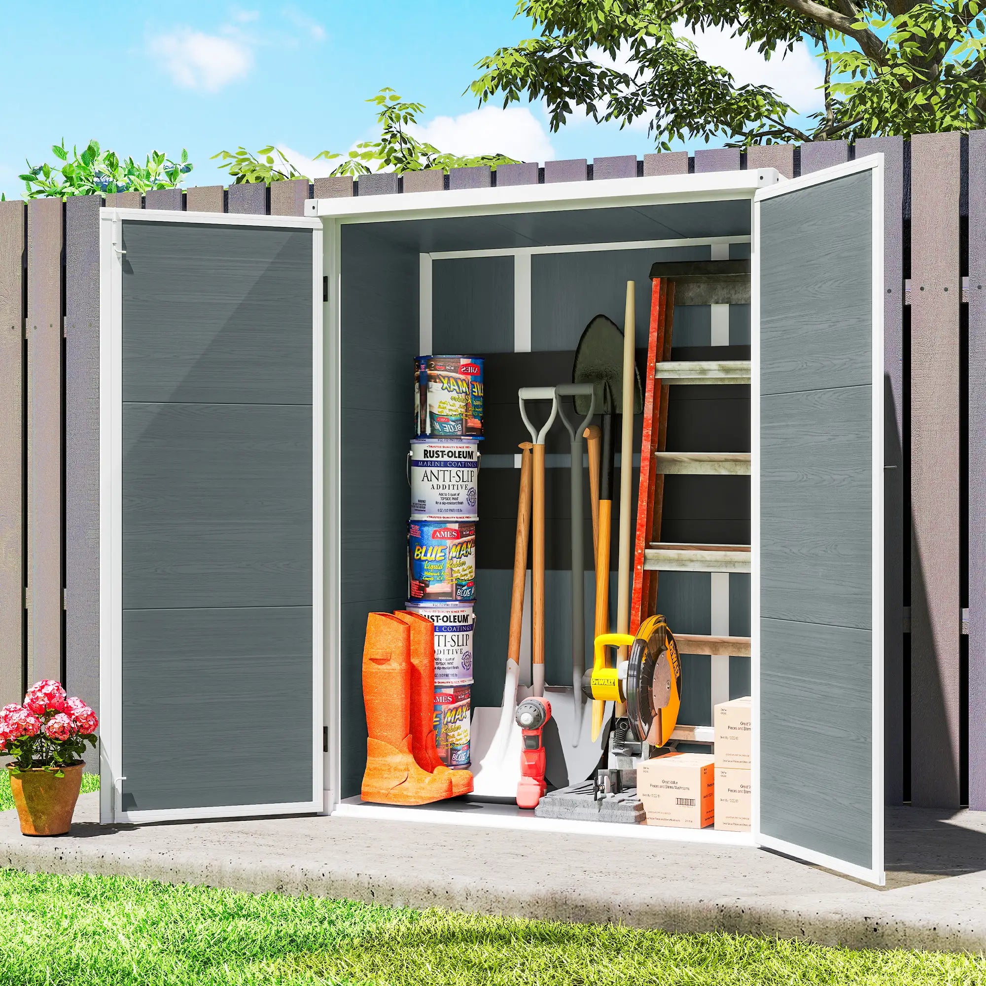 Plastic Storage Shed, 4.4' x 2.3', Lockable Doors, Foldable Shelves, Grey Sheds at Gallery Canada