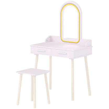 Kids Vanity Set with Stool, LED Mirror, Pink Kids Bedroom Furniture Pink, Natural, Green, Purple, White at Gallery Canada