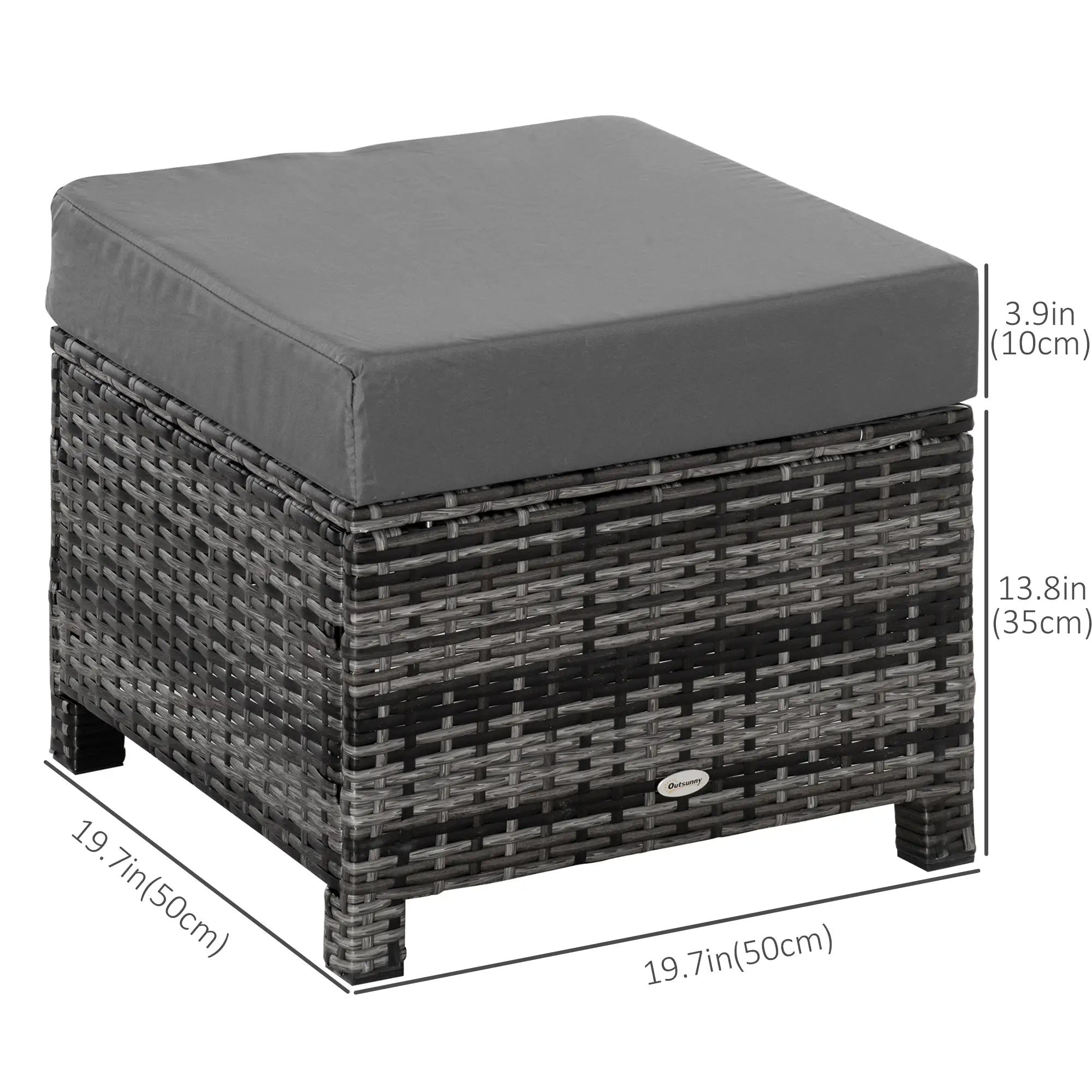 Patio Rattan Ottoman, Outdoor Wicker Footrest with Cushion, Metal Frame, Grey Patio Furniture Sets at Gallery Canada