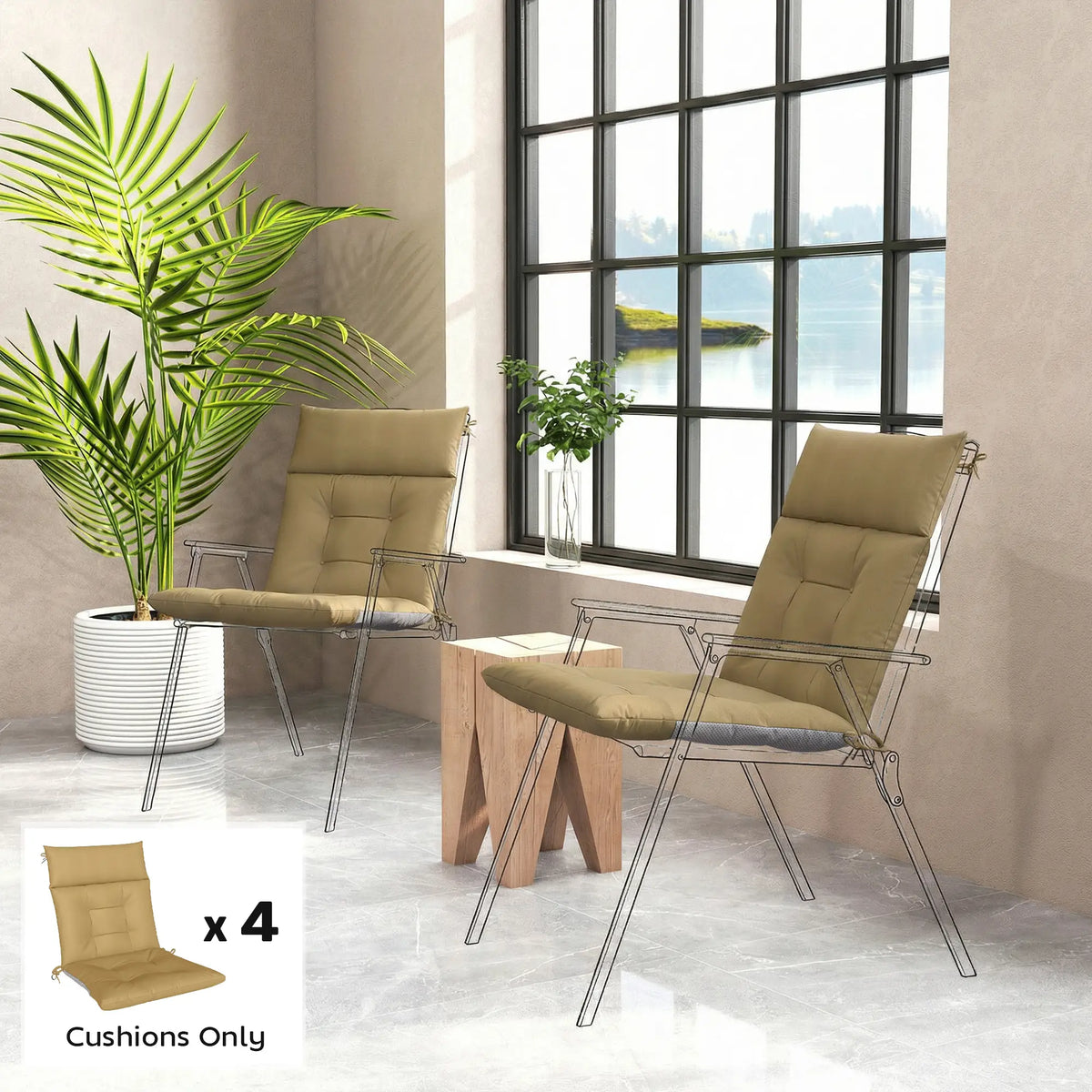 Patio Chair Cushions Set Of 4, Waterproof Non-Slip, 44"x21", Khaki Patio Chair Cushions at Gallery Canada