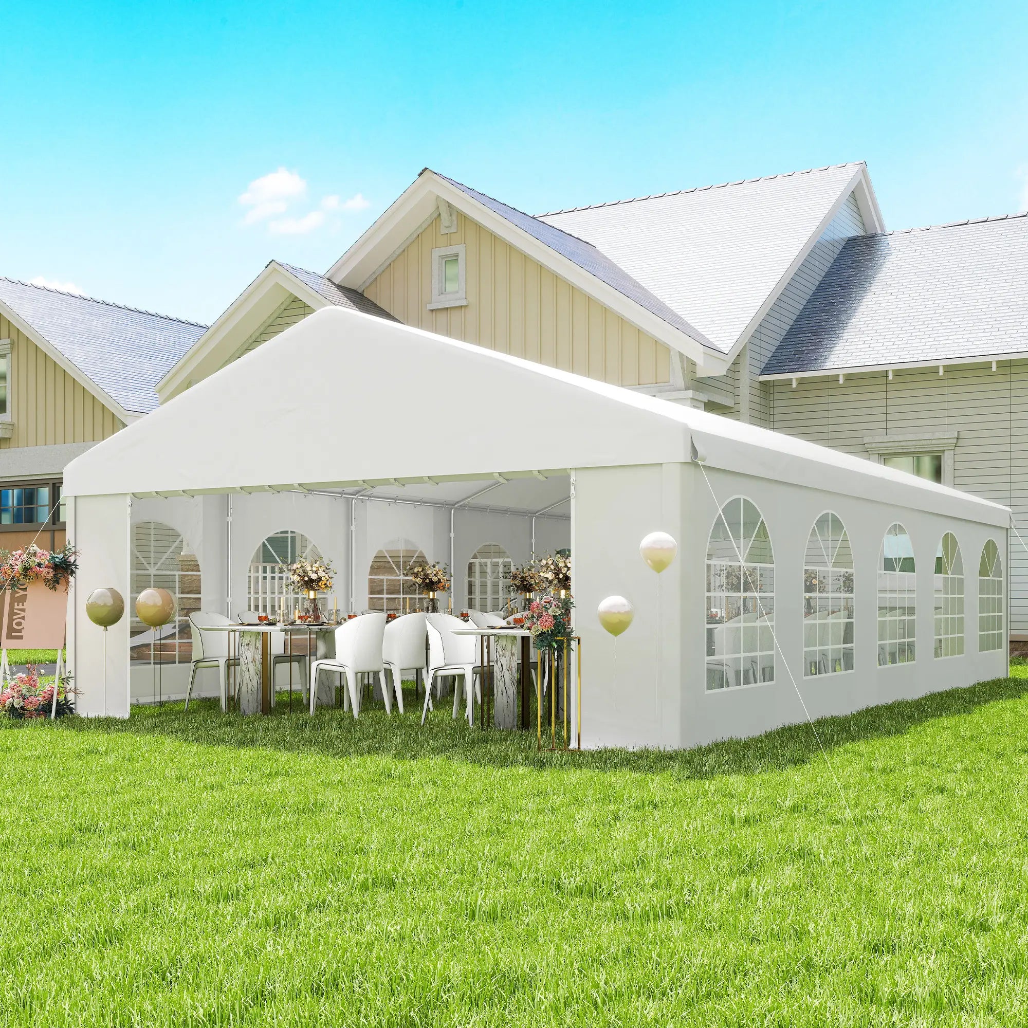 20'x33' Heavy Duty Party Tent, Portable Garage Canopy, White Canopy Tents at Gallery Canada
