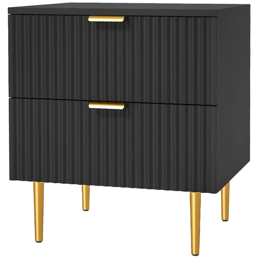 Modern Nightstand, 2 Drawers, Metal Legs, Black Bedside Tables Black at Gallery Canada