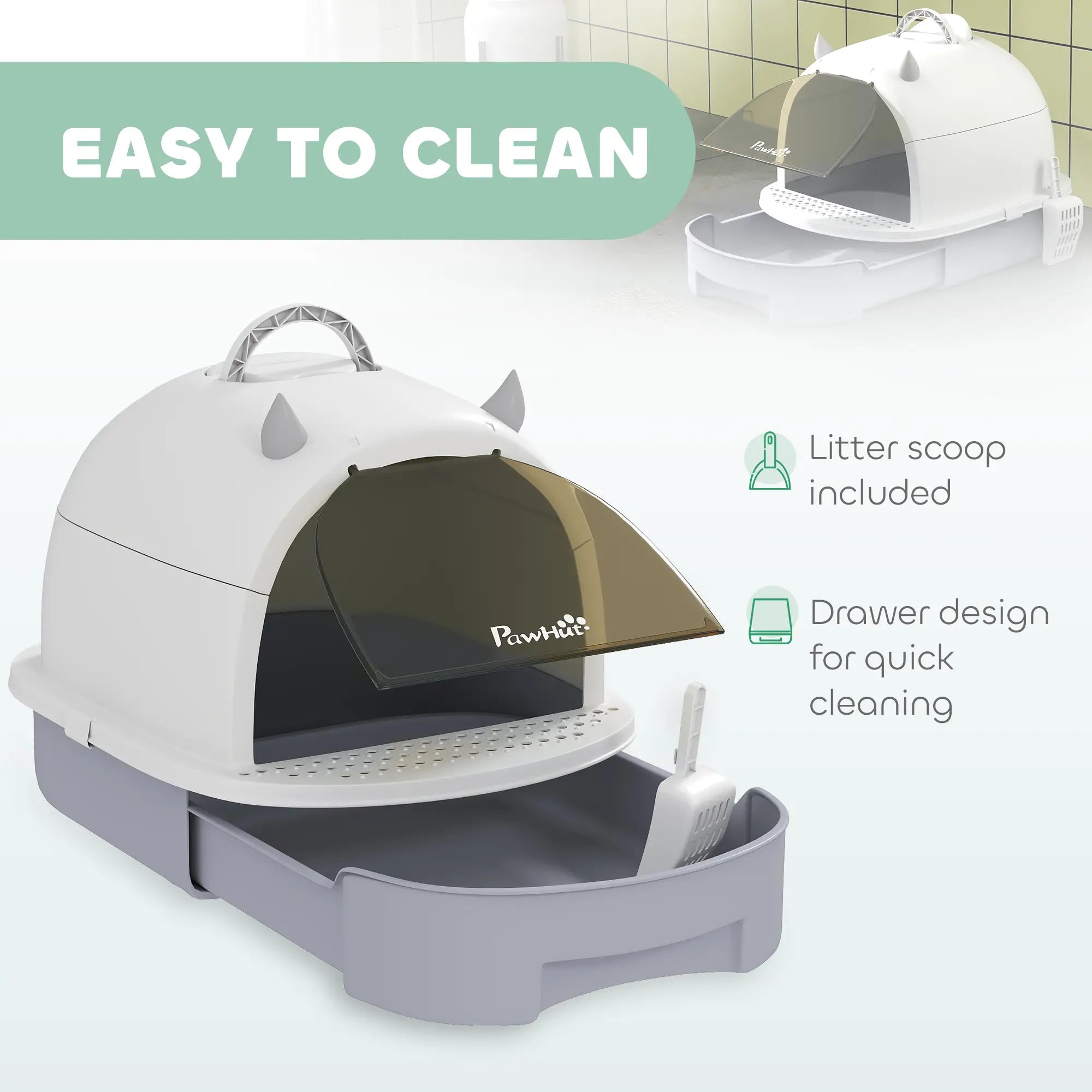 Cat Litter Box with Lid, Front Door Flap, Scoop, Grey Cat Litter Box Enclosures at Gallery Canada