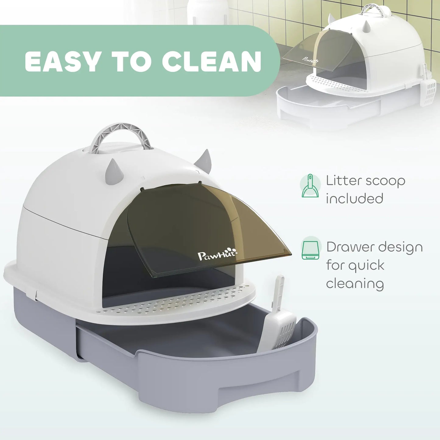 Cat Litter Box with Lid, Front Door Flap, Scoop, Grey Cat Litter Box Enclosures at Gallery Canada