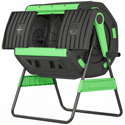 53 Gal Dual Chamber Tumbling Composter, Adjustable Vents, BPA Free, Green Garden Accessories Green at Gallery Canada