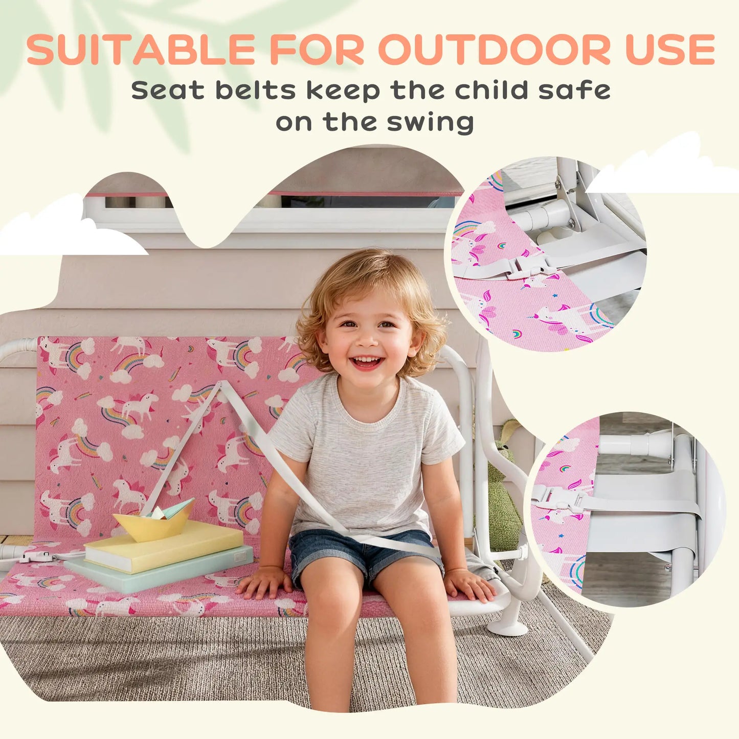 Kids Porch Swing, 2-Seater Bench With Safety Belts, Adjustable Canopy, Pink Gym Sets & Swings at Gallery Canada