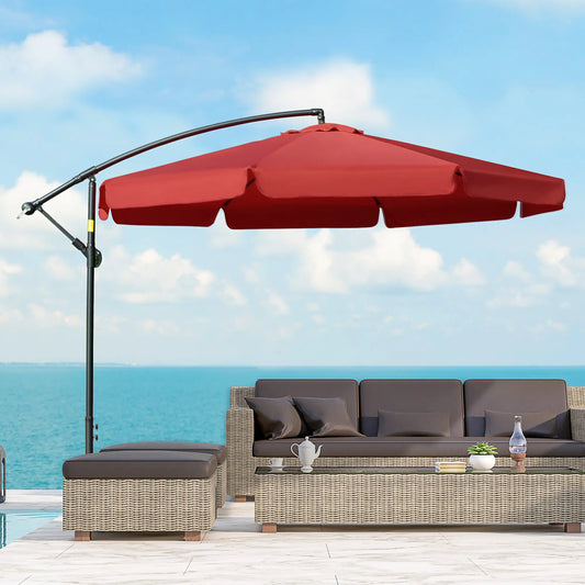 11FT Cantilever Patio Umbrella, Offset Hanging, Easy Tilt, Cross Base, Red Cantilever Umbrellas Red at Gallery Canada