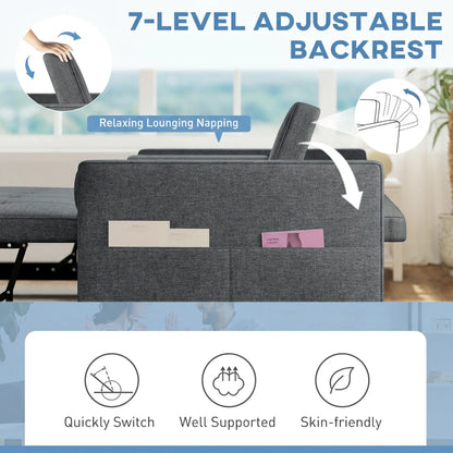 Pull Out Sofa Bed With USB Ports, Linen Loveseat Futon, Dark Grey 2-Seater Sofas at Gallery Canada