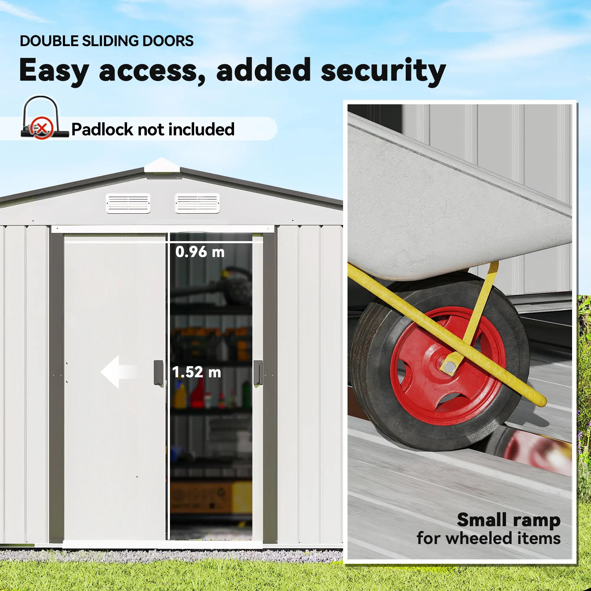 9.1' x 6.4' x 6.3' Garden Storage Shed, Foundation Kit, Metal Tool House, Double Doors, Silver Sheds at Gallery Canada