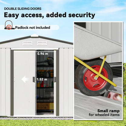 9.1' x 6.4' x 6.3' Garden Storage Shed, Foundation Kit, Metal Tool House, Double Doors, Silver Sheds at Gallery Canada