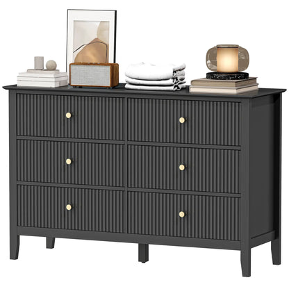Commode moderne 6 tiroirs, double coffre, noir
