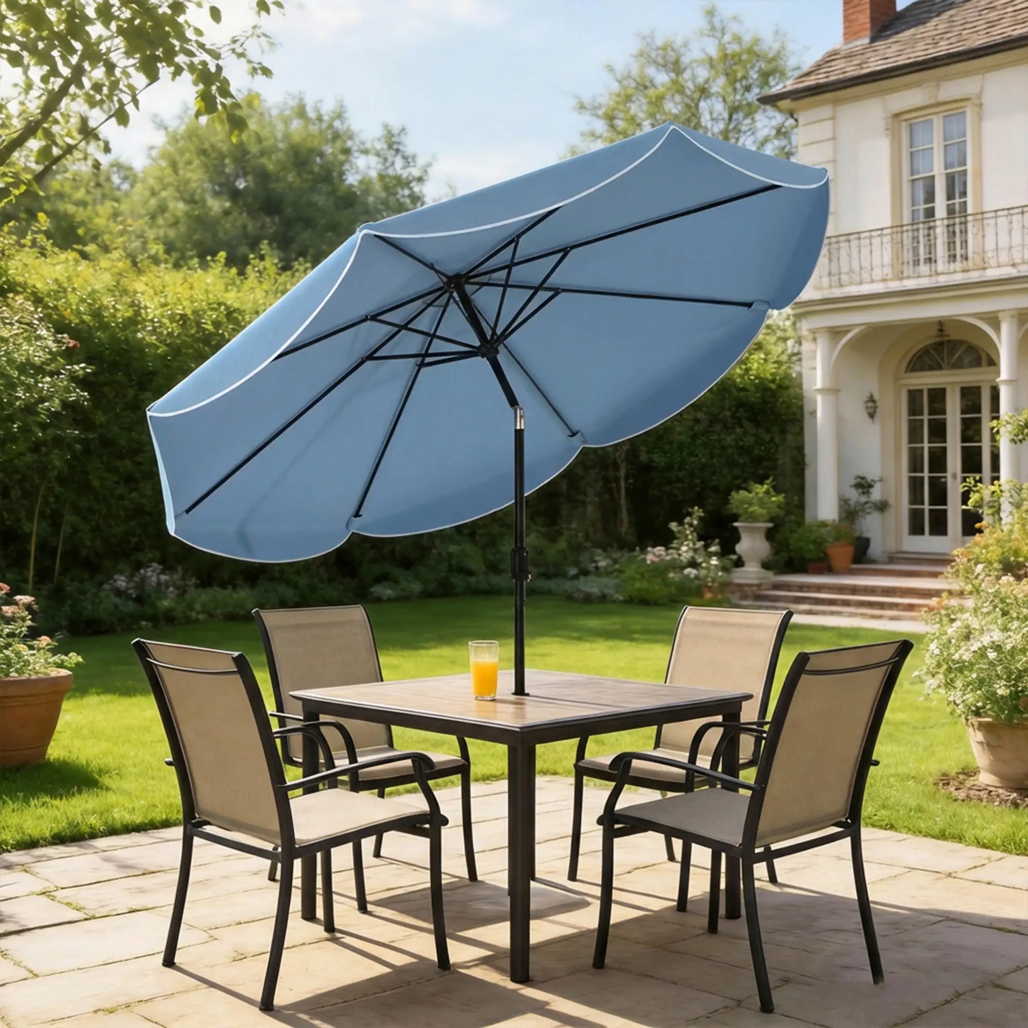 9' x 9' Round Market Umbrella, Tilt Crank, Patio Garden Poolside, Sky Blue Sun Umbrellas at Gallery Canada