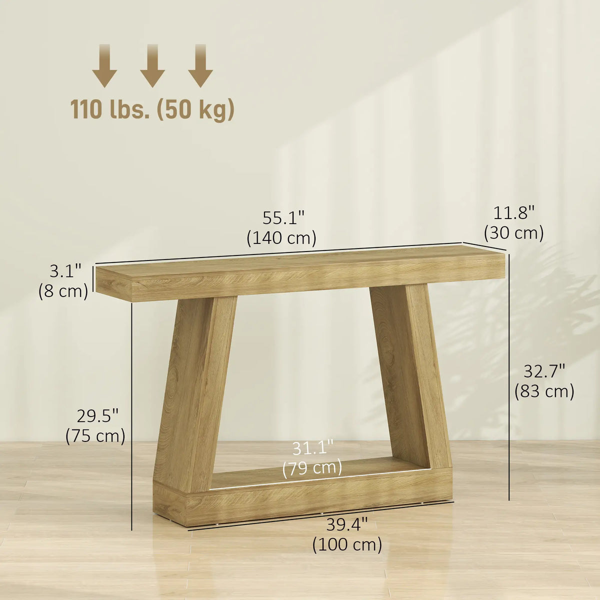 55" Farmhouse Console Table with Storage, Oak Console Tables at Gallery Canada